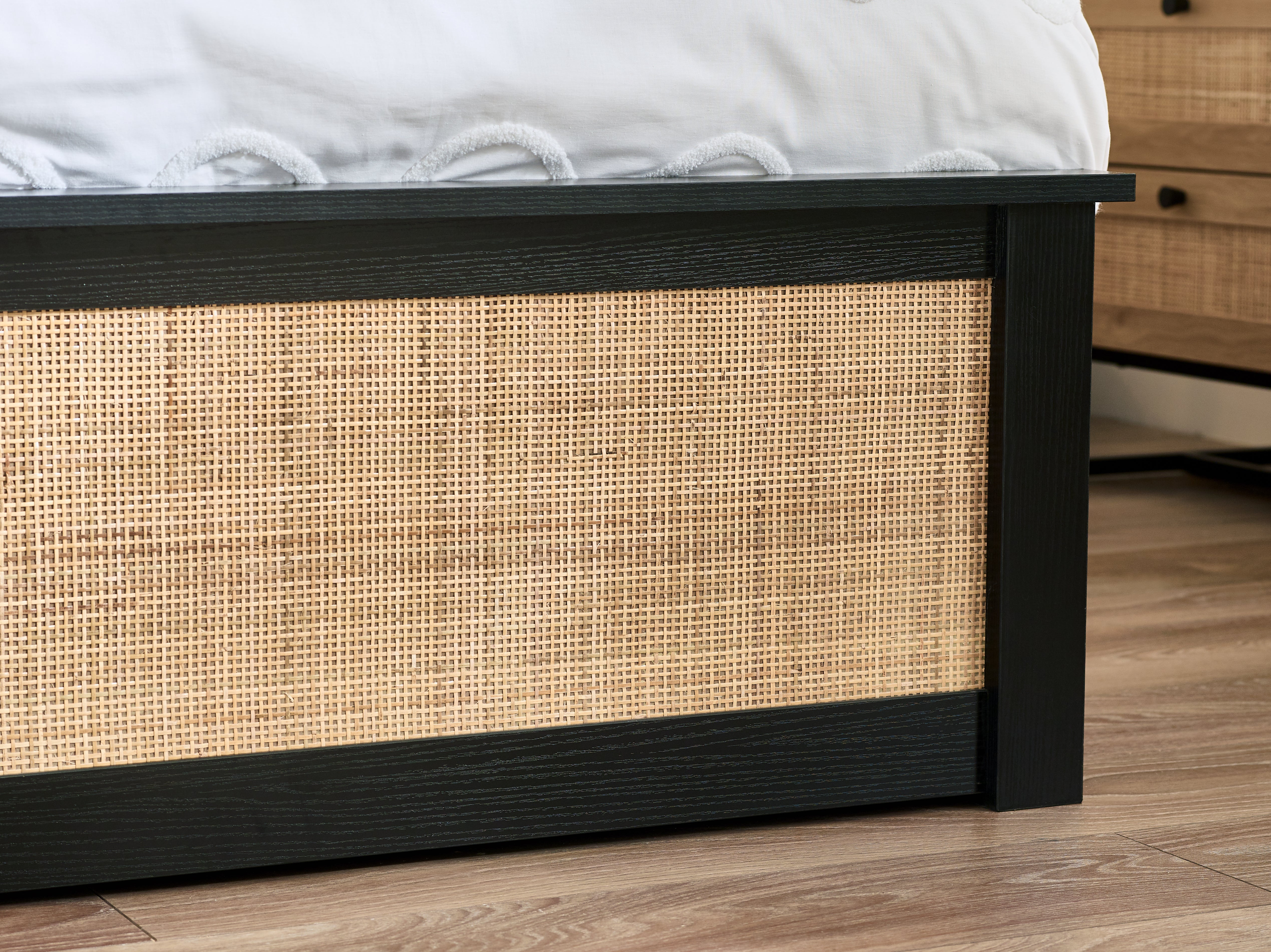 Clermont Black Oak Wood & Rattan Ottoman King Bed